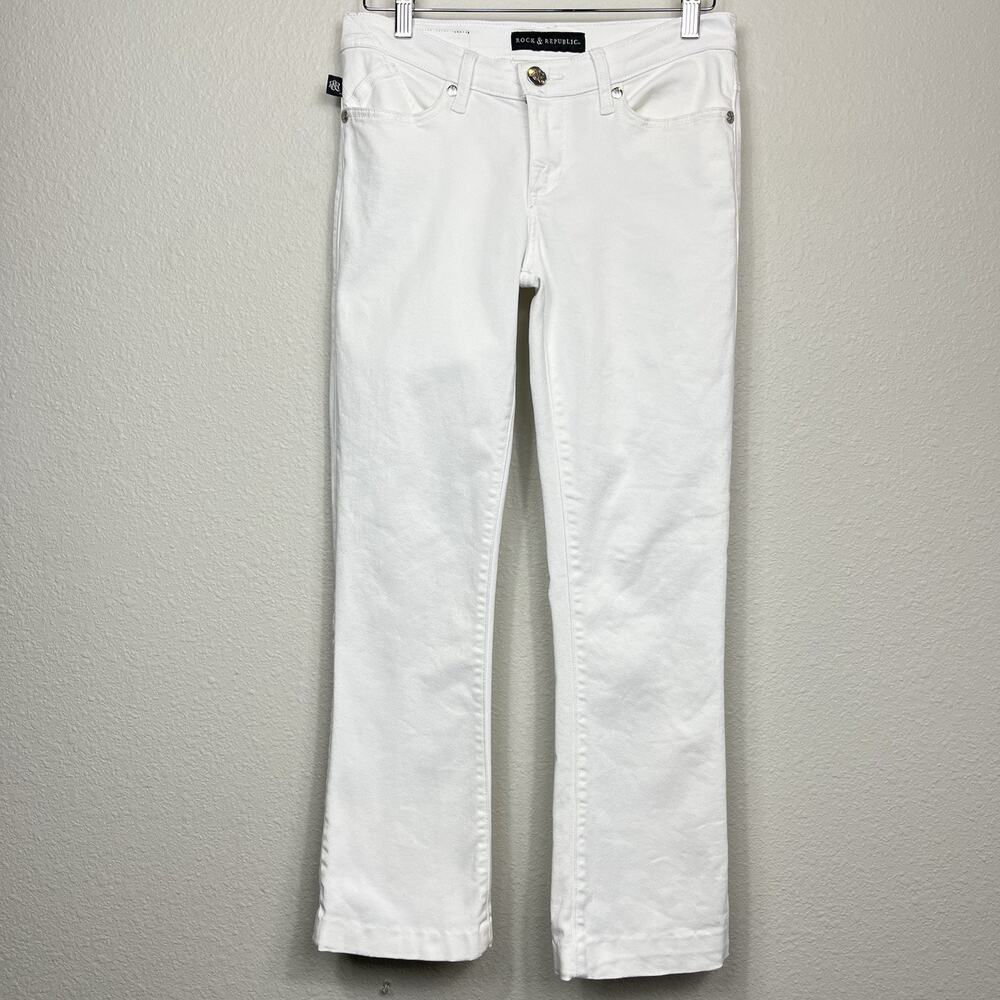 Rock & Republic Kasandra Women's Size 6 Flared White Jeans‎ Embellished Pockets